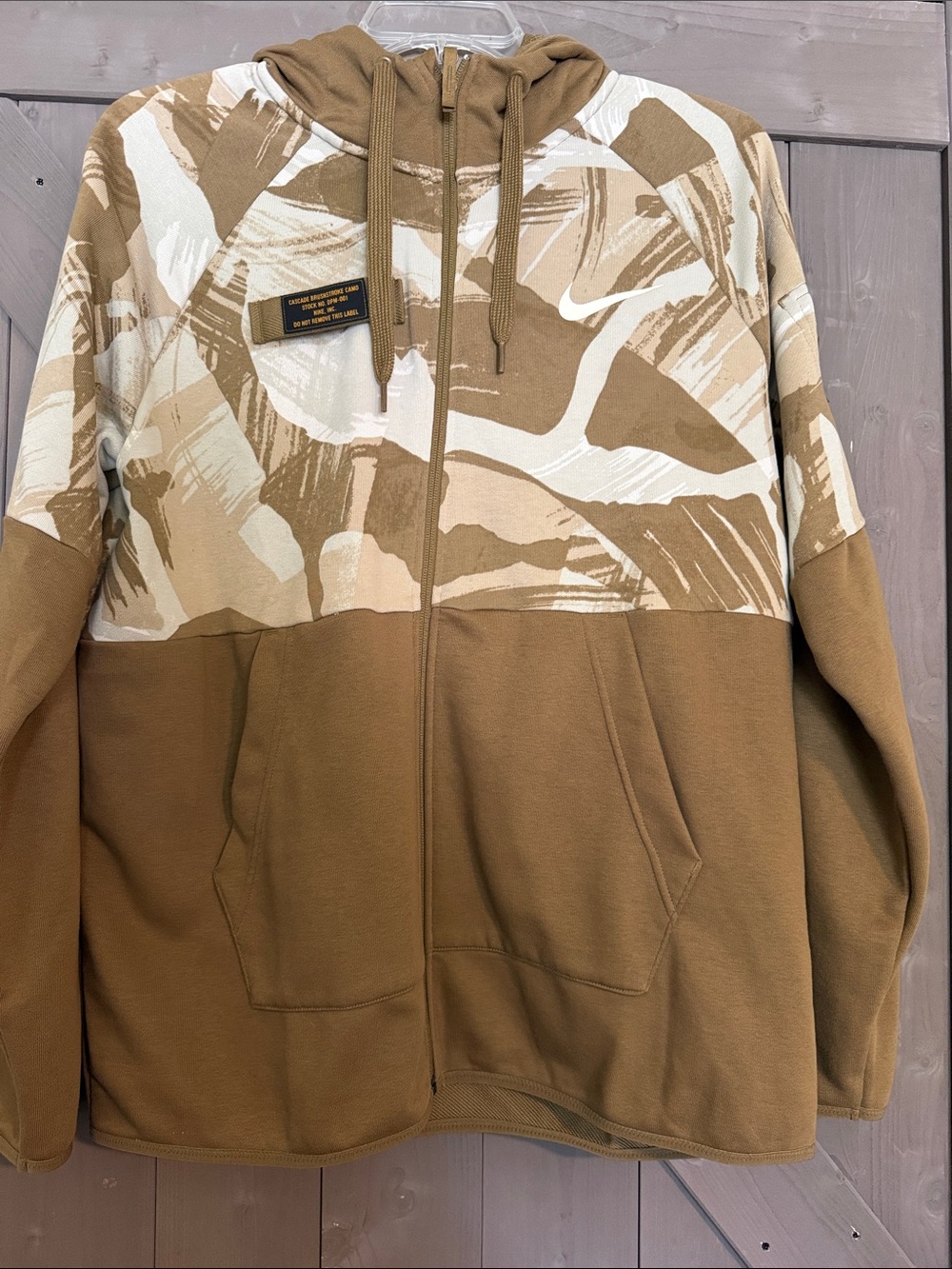 Men's Zip-Up Hoodie Jacket in Brown and Cream